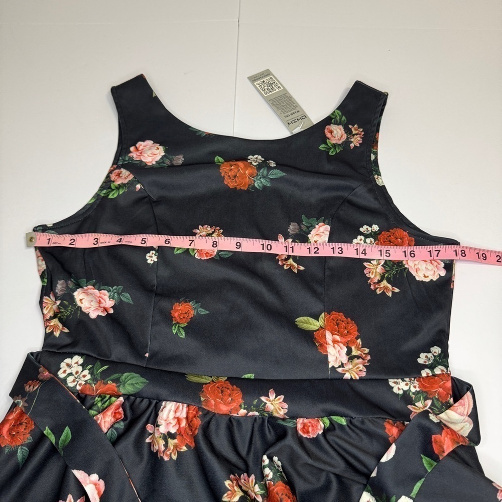Owin Black Floral Sleeveless Fit & Flare Dress Size L NWT - Picture 4 of 8